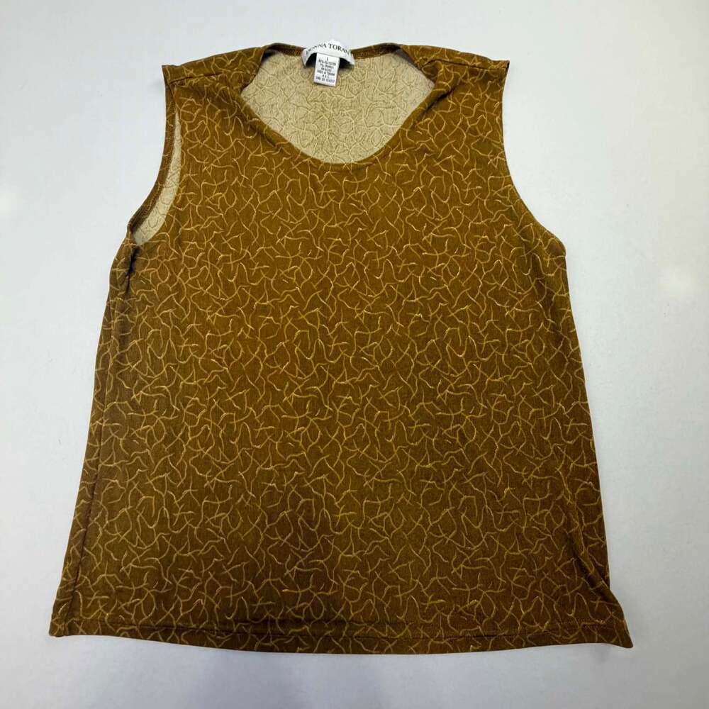 Donna Toran Vintage Gold Abstract Crackle Print Sleeveless Tank Top